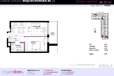 Rzut - Mieszkanie na sprzedaż 2 pokoje o powierzchni 40,17 m² - numer 25 w Wojciechowska Square