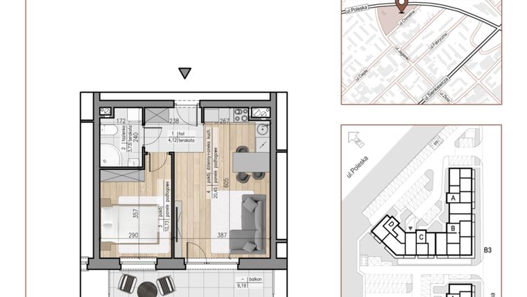 Rzut - Mieszkanie na sprzedaż 2 pokoje o powierzchni 39,03 m² - numer 34 w Urok Jagienki