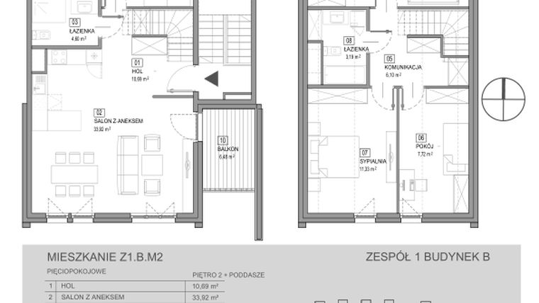 Rzut - Mieszkanie na sprzedaż 5 pokoi o powierzchni 109,38 m² - numer Z1.B.M2 w Skwer Harmonia