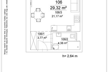 Rzut - Mieszkanie na sprzedaż 1 pokój o powierzchni 29,32 m² - numer 106 w Osiedle Teatralne 19
