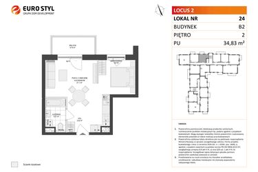 Rzut - Mieszkanie na sprzedaż 1 pokój o powierzchni 34,83 m² - numer 24 w Locus 2 bud. B2