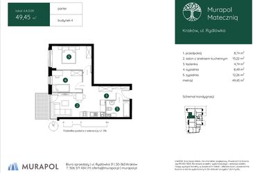 Rzut - Mieszkanie na sprzedaż 3 pokoje o powierzchni 49,45 m² - numer 4.A.0.05 w Murapol Mateczniq bud. 4