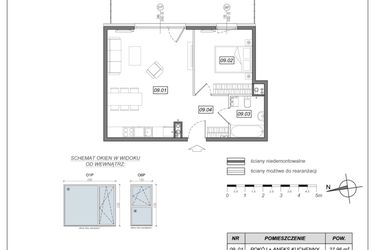 Rzut - Mieszkanie na sprzedaż 2 pokoje o powierzchni 49,15 m² - numer 6.A.09 w Urzeka bud. 6 i 7