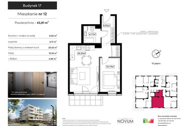 Rzut - Mieszkanie na sprzedaż 2 pokoje o powierzchni 43,81 m² - numer B17.M12 w Novum Rumia - bud. 17