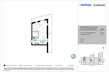 Rzut - Mieszkanie na sprzedaż 1 pokój o powierzchni 47,54 m² - numer A1 69 w Mikato