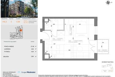 Rzut - Mieszkanie na sprzedaż 1 pokój o powierzchni 35,18 m² - numer I-C39 w Industria etap I-D