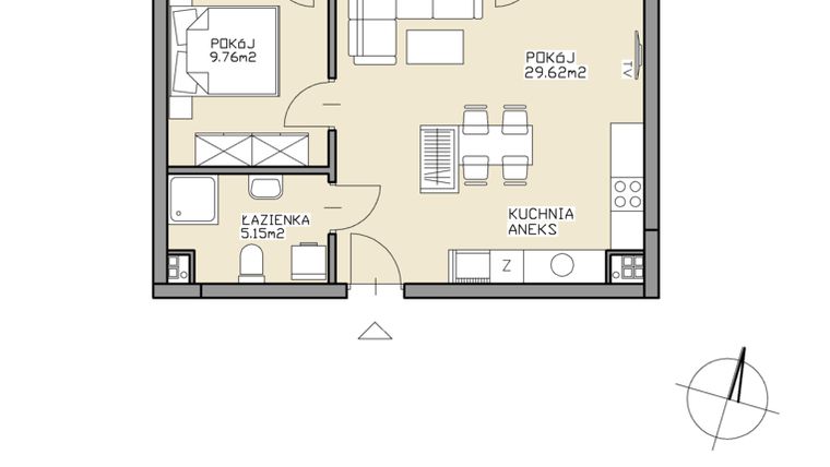 Rzut - Mieszkanie na sprzedaż 2 pokoje o powierzchni 44,53 m² - numer 21 w Apartamenty Zdrój