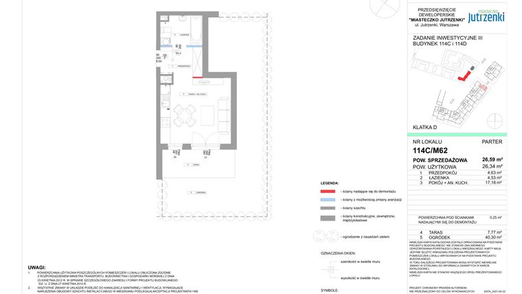 Rzut - Mieszkanie na sprzedaż 1 pokój o powierzchni 26,59 m² - numer 114C/M062 w Miasteczko Jutrzenki etap III