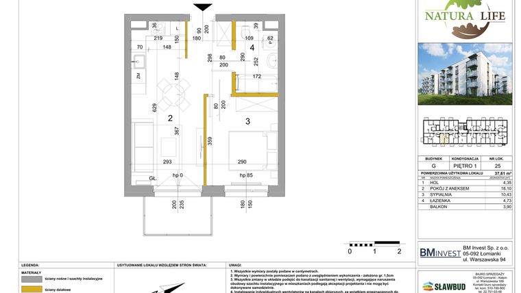 Rzut - Mieszkanie na sprzedaż 2 pokoje o powierzchni 37,42 m² - numer G.25 w Osiedle Natura Life budynki GHI