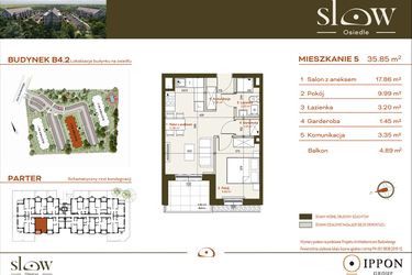Rzut - Mieszkanie na sprzedaż 2 pokoje o powierzchni 35,85 m² - numer B4.2.5 w Osiedle SLOW