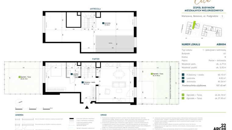 Rzut - Mieszkanie na sprzedaż 1 pokój o powierzchni 107,43 m² - numer AB0004 w Viva Cité 2