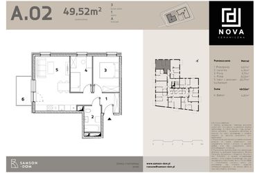 Rzut - Mieszkanie na sprzedaż 3 pokoje o powierzchni 49,52 m² - numer A2 w Nova Ceramiczna