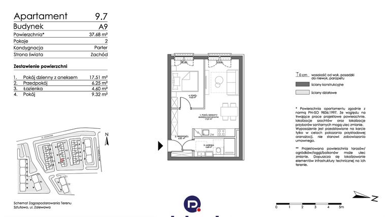 Rzut - Mieszkanie na sprzedaż 2 pokoje o powierzchni 37,68 m² - numer 9.7 w Trimare