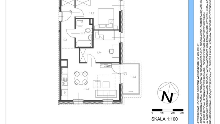 Rzut - Mieszkanie na sprzedaż 3 pokoje o powierzchni 49,89 m² - numer A.7 w Osiedle Telimeny etap III