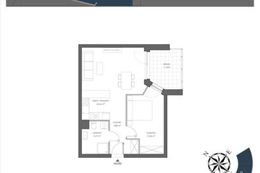 Rzut - Mieszkanie na sprzedaż 2 pokoje o powierzchni 51,03 m² - numer H.202 w Nautica Resort etap III