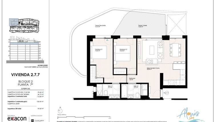 Rzut - Mieszkanie na sprzedaż 2 pokoje o powierzchni 127,58 m² - numer 77. w Alonis Living II