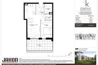 Rzut - Mieszkanie na sprzedaż 2 pokoje o powierzchni 44,32 m² - numer 34C.21 w Osiedle Konopnickiej