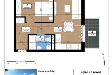 Rzut - Mieszkanie na sprzedaż 2 pokoje o powierzchni 39,26 m² - numer E/1/1 w Limone