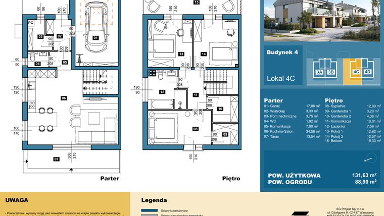 Rzut - Dom na sprzedaż 4 pokoje o powierzchni 131,85 m² - numer 4C w Osiedle Konarzyce etap II