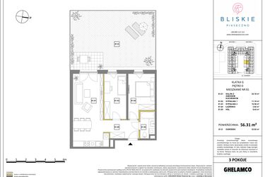 Rzut - Mieszkanie na sprzedaż 3 pokoje o powierzchni 56,31 m² - numer 81 w Bliskie Piaseczno 2