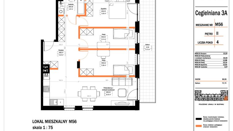 Rzut - Mieszkanie na sprzedaż 4 pokoje o powierzchni 80,39 m² - numer 56 w Osiedle StaLove etap II