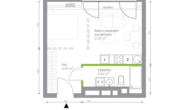 Rzut - Mieszkanie na sprzedaż 1 pokój o powierzchni 33,52 m² - numer A.4.11 w Jesionowa Vita