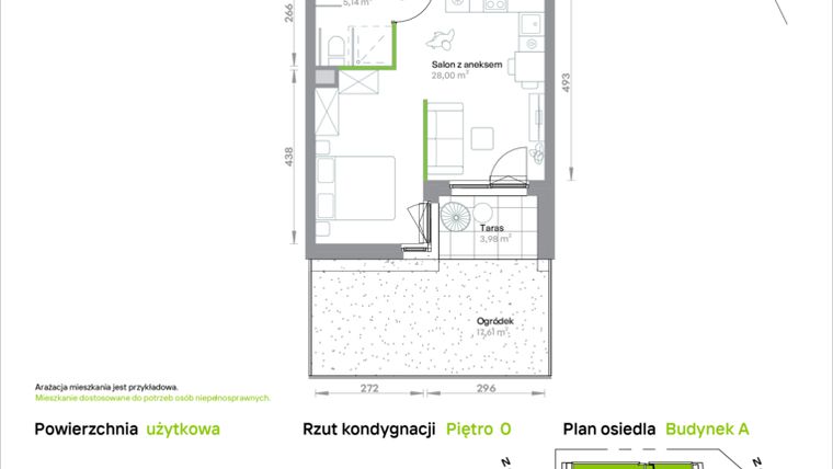 Rzut - Mieszkanie na sprzedaż 1 pokój o powierzchni 34,31 m² - numer A/0/02 w Krakowska Vita