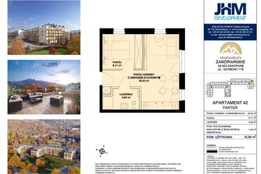 Rzut - Mieszkanie na sprzedaż 2 pokoje o powierzchni 33,58 m² - numer 42 w Apartamenty Zakopiańskie
