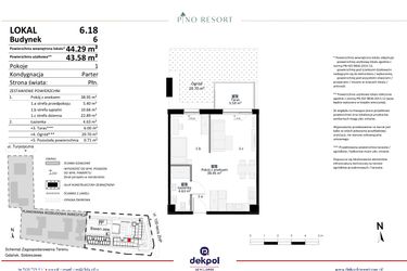 Rzut - Mieszkanie na sprzedaż 2 pokoje o powierzchni 43,58 m² - numer 6.18 w Pino Resort