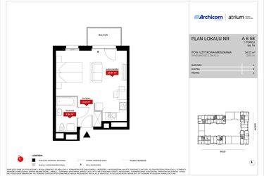 Rzut - Mieszkanie na sprzedaż 1 pokój o powierzchni 34,03 m² - numer A6 58 w Atrium - Nowy Szczepin