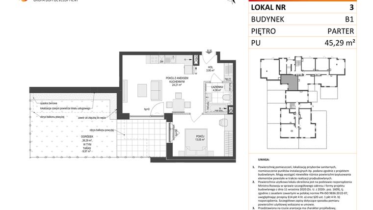Rzut - Mieszkanie na sprzedaż 2 pokoje o powierzchni 45,29 m² - numer 3 w Locus 2