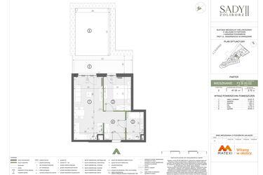 Rzut - Mieszkanie na sprzedaż 2 pokoje o powierzchni 47,33 m² - numer F2.B.00.02 w Sady Żoliborz II