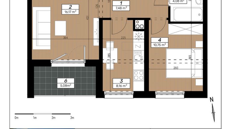 Rzut - Mieszkanie na sprzedaż 2 pokoje o powierzchni 46,64 m² - numer A/2/2 w Limone