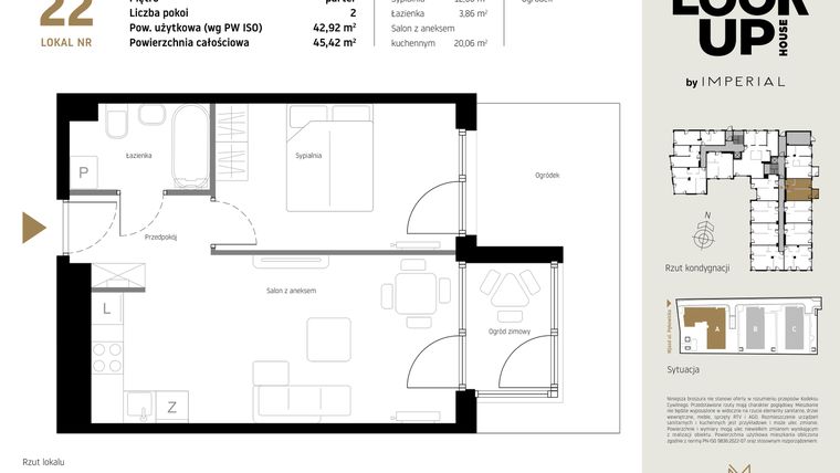 Rzut - Mieszkanie na sprzedaż 2 pokoje o powierzchni 42,92 m² - numer A.22 w Look Up House