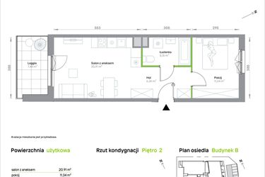 Rzut - Mieszkanie na sprzedaż 2 pokoje o powierzchni 43,66 m² - numer B/2/29 w Krakowska Vita