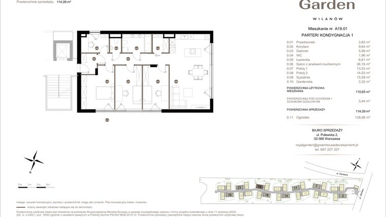 Rzut - Mieszkanie na sprzedaż 5 pokoi o powierzchni 110,65 m² - numer A19.01 w Royal Garden Wilanów Apartamenty