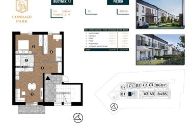 Rzut - Mieszkanie na sprzedaż 4 pokoje o powierzchni 121,01 m² - numer A1.M3 w Conradi Park