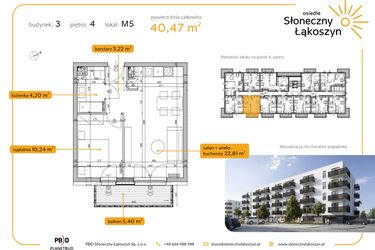 Rzut - Mieszkanie na sprzedaż 2 pokoje o powierzchni 40,47 m² - numer 3.4.5 w Osiedle Słoneczny Łąkoszyn