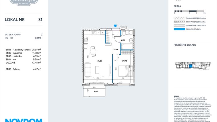 Rzut - Mieszkanie na sprzedaż 2 pokoje o powierzchni 47,45 m² - numer 31 w Stacja Grodzisk