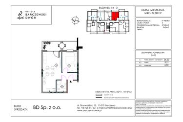 Rzut - Mieszkanie na sprzedaż 2 pokoje o powierzchni 37 m² - numer M42 w Osiedle Barczewski Dwór etap III