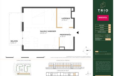 Rzut - Mieszkanie na sprzedaż 1 pokój o powierzchni 33,06 m² - numer C021 w Trio Park bud. C