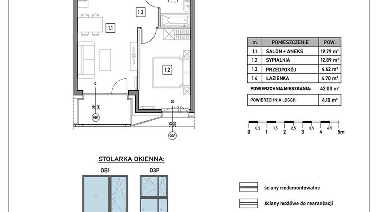 Rzut - Mieszkanie na sprzedaż 2 pokoje o powierzchni 42 m² - numer A.2.5 w GreenLine
