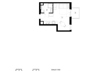 Rzut - Mieszkanie na sprzedaż 1 pokój o powierzchni 25,23 m² - numer M083 w Oh! Praga