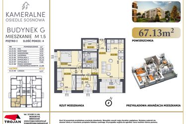 Rzut - Mieszkanie na sprzedaż 4 pokoje o powierzchni 66,49 m² - numer M1.5 w Osiedle Sosnowa G