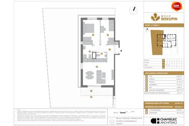 Rzut - Mieszkanie na sprzedaż 3 pokoje o powierzchni 65,44 m² - numer M3 w Wille Biskupin III