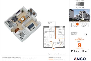 Rzut - Mieszkanie na sprzedaż 2 pokoje o powierzchni 41,11 m² - numer 9 w Osiedle Bulwar bud. 4