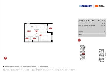 Rzut - Mieszkanie na sprzedaż 2 pokoje o powierzchni 42,92 m² - numer C2F 230 w Modern Mokotów etap 3, budynek C1 i C2