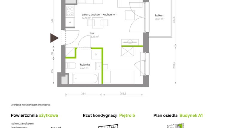 Rzut - Mieszkanie na sprzedaż 1 pokój o powierzchni 27,7 m² - numer A1.5A30 w Bemowo Vita
