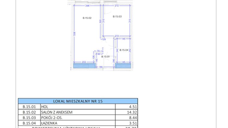 Rzut - Mieszkanie na sprzedaż 2 pokoje o powierzchni 30,78 m² - numer B.15 w Gaja Park
