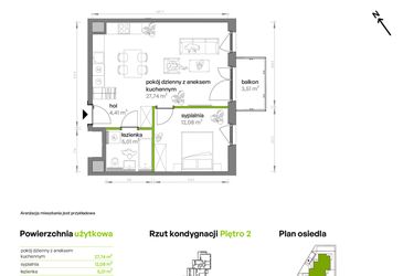 Rzut - Mieszkanie na sprzedaż 2 pokoje o powierzchni 49,24 m² - numer AA0202 w Ptasia Vita